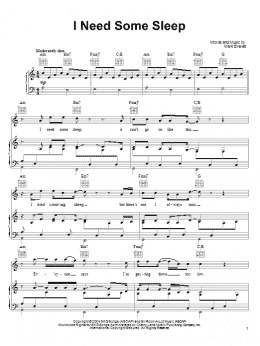 page one of I Need Some Sleep (Piano, Vocal & Guitar Chords (Right-Hand Melody))