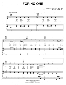 page one of For No One (Piano, Vocal & Guitar Chords (Right-Hand Melody))