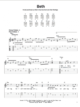 page one of Beth (Easy Guitar Tab)