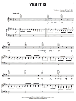 page one of Yes It Is (Piano, Vocal & Guitar Chords (Right-Hand Melody))