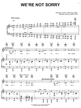 page one of We're Not Sorry (Piano, Vocal & Guitar Chords (Right-Hand Melody))