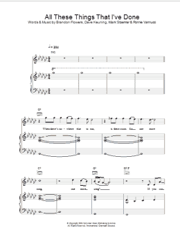 page one of All These Things That I've Done (Piano, Vocal & Guitar Chords)