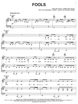 page one of Fools (Piano, Vocal & Guitar Chords (Right-Hand Melody))
