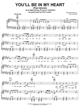 page one of You'll Be In My Heart (Pop Version) (from Tarzan) (Piano, Vocal & Guitar Chords (Right-Hand Melody))