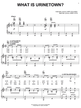 page one of What Is Urinetown? (Piano, Vocal & Guitar Chords (Right-Hand Melody))