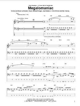 page one of Megalomaniac (Bass Guitar Tab)