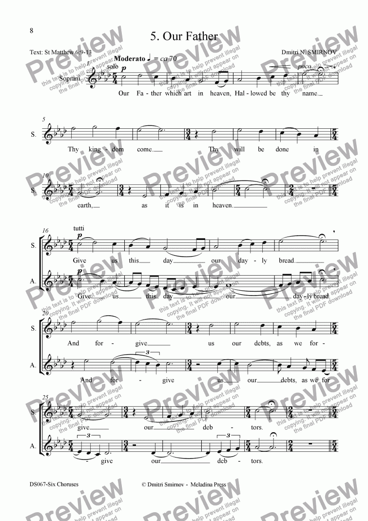 page one of 6 CHORUSES op67/5. Our Father (St Matthew)