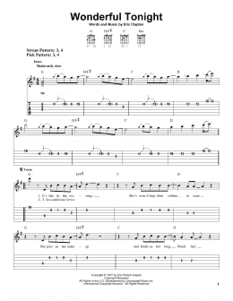 page one of Wonderful Tonight (Easy Guitar Tab)