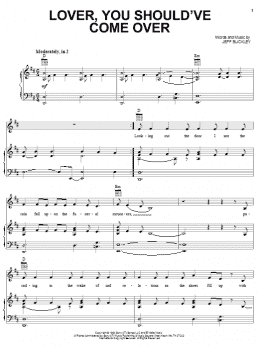 page one of Lover, You Should've Come Over (Piano, Vocal & Guitar Chords (Right-Hand Melody))