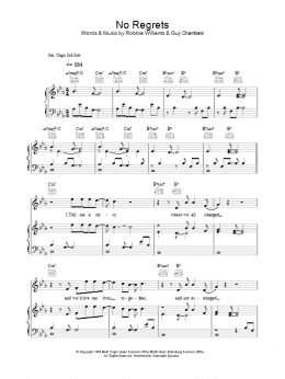 page one of No Regrets (Piano, Vocal & Guitar Chords)
