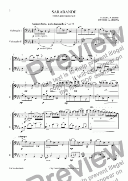 page one of SARABANDE Bach BWV1011-4 / Smirnov op76a. for 2 celli
