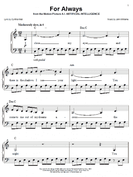 page one of For Always (from AI: Artificial Intelligence) (Easy Piano)