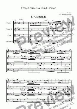 page one of French Suite No 2 in C Minor for String Quartet, Violin Duo and Violin/Violoncello Duo