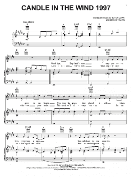 page one of Candle In The Wind 1997 (Piano, Vocal & Guitar Chords (Right-Hand Melody))
