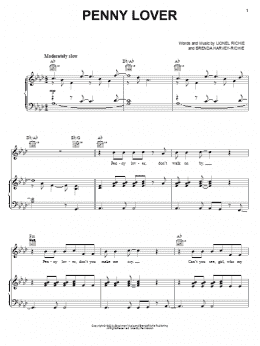 page one of Penny Lover (Piano, Vocal & Guitar Chords (Right-Hand Melody))