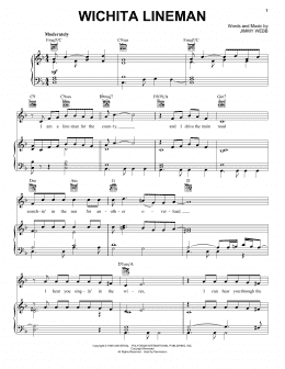 page one of Wichita Lineman (Piano, Vocal & Guitar Chords (Right-Hand Melody))