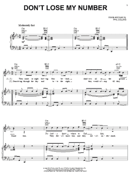 page one of Don't Lose My Number (Piano, Vocal & Guitar Chords (Right-Hand Melody))