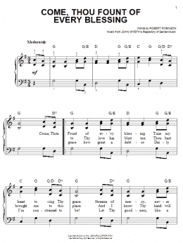page one of Come, Thou Fount of Every Blessing (Easy Piano)