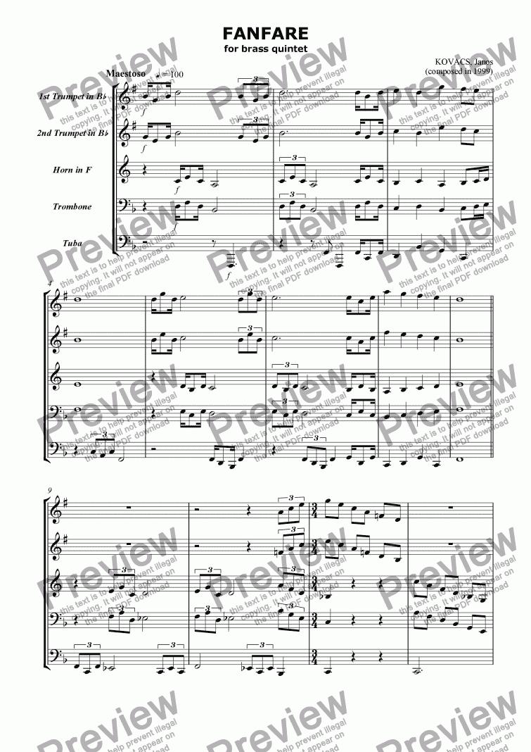 page one of Fanfare for Brass Quintet