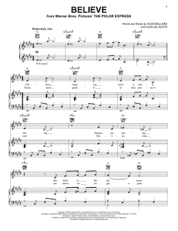 page one of Believe (from The Polar Express) (Piano, Vocal & Guitar Chords (Right-Hand Melody))