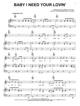page one of Baby I Need Your Lovin' (Piano, Vocal & Guitar Chords (Right-Hand Melody))