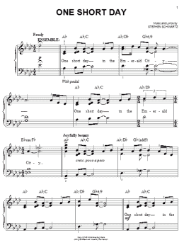 page one of One Short Day (from Wicked) (Easy Piano)