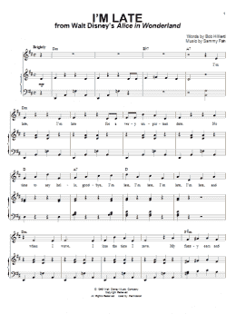 page one of I'm Late (from Alice In Wonderland) (Piano & Vocal)