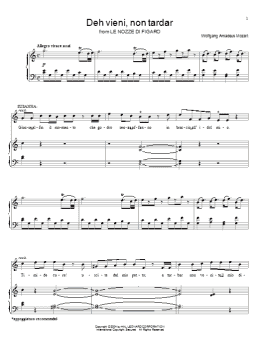 page one of Deh Vieni, Non Tardar from Le Nozze Di Figaro (Piano, Vocal & Guitar Chords (Right-Hand Melody))