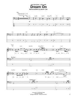 page one of Dream On (Bass Guitar Tab)