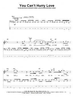 page one of You Can't Hurry Love (Bass Guitar Tab)