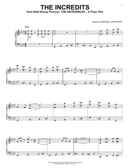 page one of The Incredits (from The Incredibles) (Piano Solo)