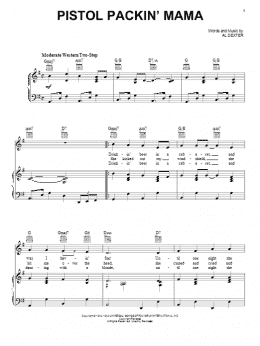 page one of Pistol Packin' Mama (Piano, Vocal & Guitar Chords (Right-Hand Melody))