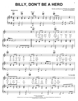 page one of Billy, Don't Be A Hero (Piano, Vocal & Guitar Chords (Right-Hand Melody))