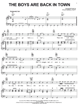 page one of The Boys Are Back In Town (Piano, Vocal & Guitar Chords (Right-Hand Melody))
