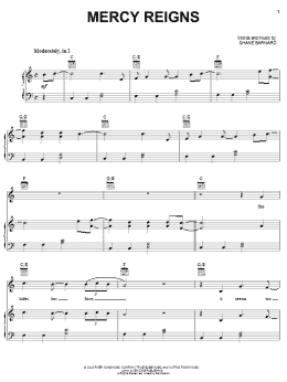 page one of Mercy Reigns (Piano, Vocal & Guitar Chords (Right-Hand Melody))