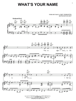 page one of What's Your Name (Piano, Vocal & Guitar Chords (Right-Hand Melody))