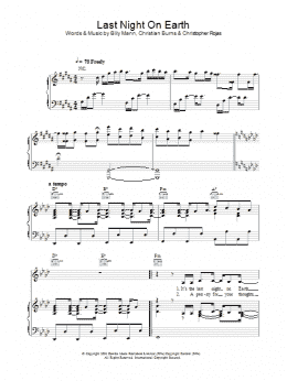 page one of Last Night On Earth (Piano, Vocal & Guitar Chords)
