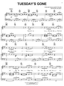 page one of Tuesday's Gone (Piano, Vocal & Guitar Chords (Right-Hand Melody))