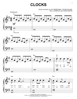 page one of Clocks (Big Note Piano)