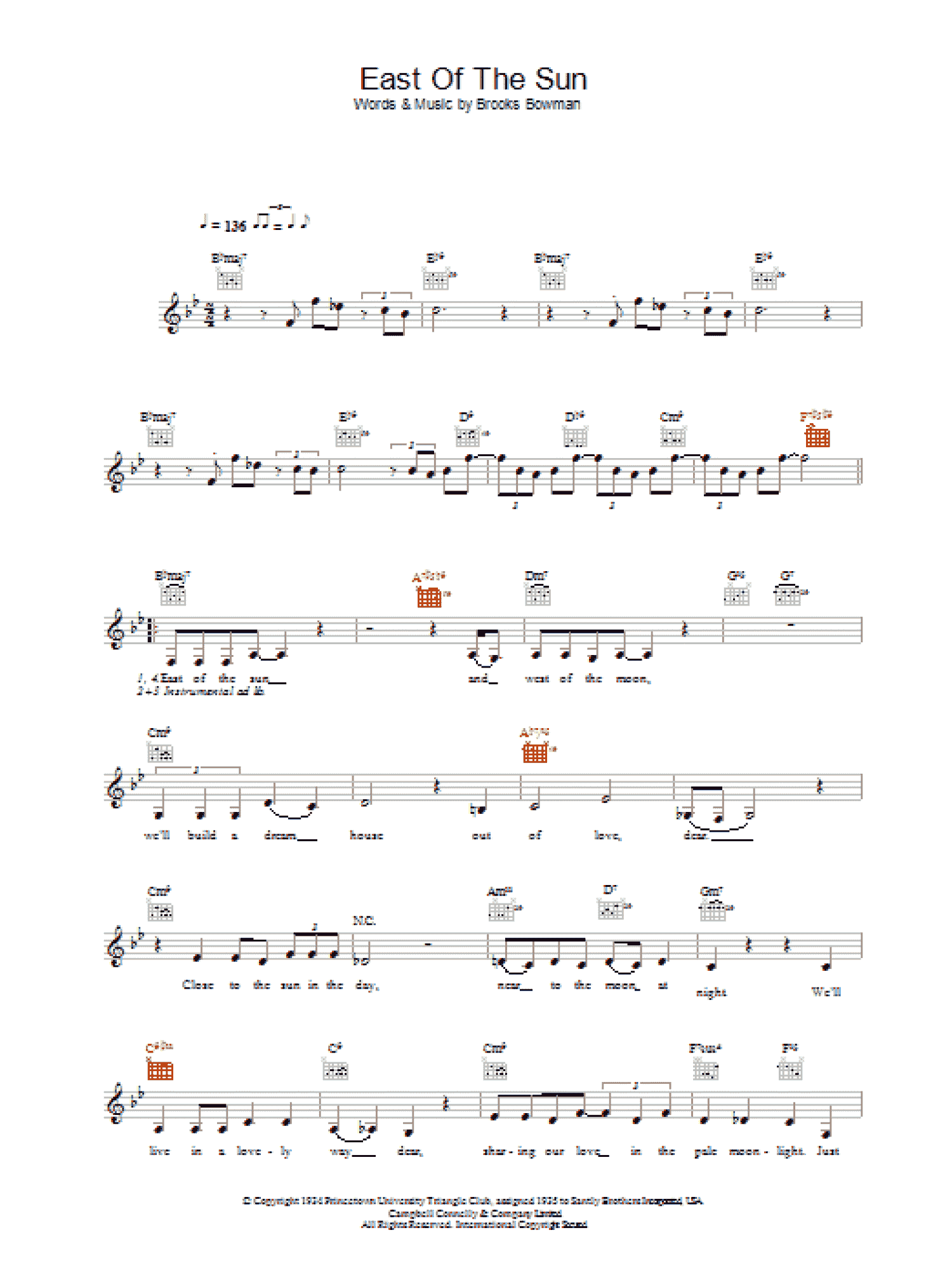 East Of The Sun (And West Of The Moon) (Lead Sheet / Fake Book)