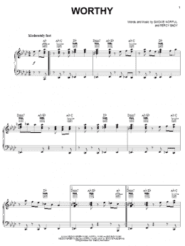 page one of Worthy (Piano, Vocal & Guitar Chords (Right-Hand Melody))