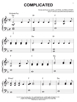page one of Complicated (Big Note Piano)