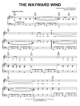 page one of The Wayward Wind (Piano, Vocal & Guitar Chords (Right-Hand Melody))