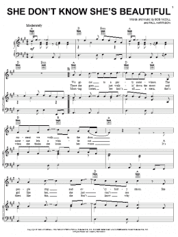 page one of She Don't Know She's Beautiful (Piano, Vocal & Guitar Chords (Right-Hand Melody))