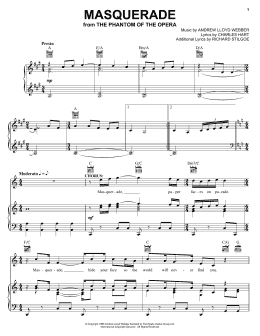 page one of Masquerade (from The Phantom Of The Opera) (Piano, Vocal & Guitar Chords (Right-Hand Melody))