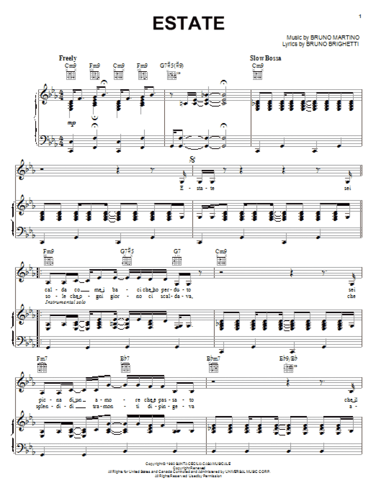 Estate (Piano, Vocal & Guitar Chords (Right-Hand Melody))