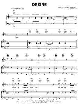 page one of Desire (Piano, Vocal & Guitar Chords (Right-Hand Melody))