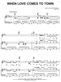 page one of When Love Comes To Town (Piano, Vocal & Guitar Chords (Right-Hand Melody))