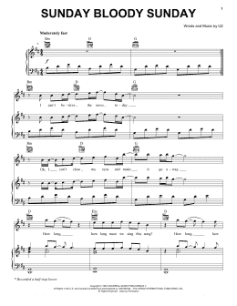 page one of Sunday Bloody Sunday (Piano, Vocal & Guitar Chords (Right-Hand Melody))