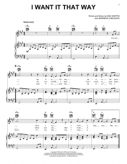 page one of I Want It That Way (Piano, Vocal & Guitar Chords (Right-Hand Melody))